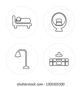 4 line Bed, Lamp, Chair, Kitchen furniture modern icons on round shapes, Bed, Lamp, Chair, Kitchen furniture vector illustration, trendy linear icon set.