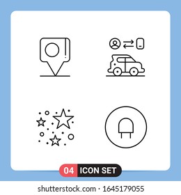 Símbolos de esquema del paquete de iconos negros de 4 líneas para aplicaciones móviles aisladas en fondo blanco. Juego de 4 iconos.