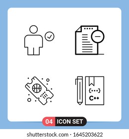 4 Line Black Icon Pack Outline Symbole für mobile Apps einzeln auf weißem Hintergrund. 4 Symbole Set.