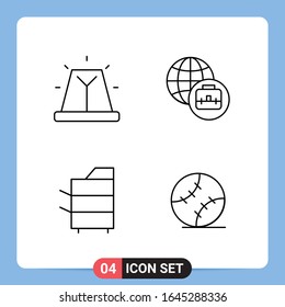 Símbolos de esquema del paquete de iconos negros de 4 líneas para aplicaciones móviles aisladas en fondo blanco. Juego de 4 iconos.