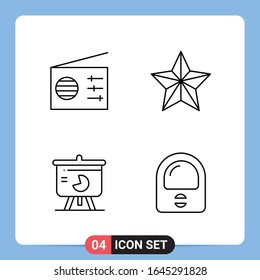 4 Line Black Icon Pack Outline Symbols for Mobile Apps isolated on white background. 4 Icons Set.