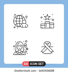 Símbolos de esquema del paquete de iconos negros de 4 líneas para aplicaciones móviles aisladas en fondo blanco. Juego de 4 iconos.