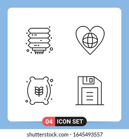 Símbolos de esquema del paquete de iconos negros de 4 líneas para aplicaciones móviles aisladas en fondo blanco. Juego de 4 iconos.