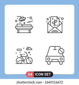 Símbolos de esquema del paquete de iconos negros de 4 líneas para aplicaciones móviles aisladas en fondo blanco. Juego de 4 iconos.