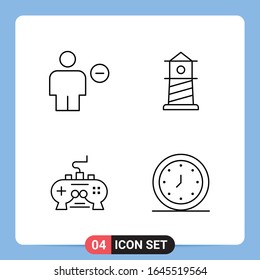 Símbolos de esquema del paquete de iconos negros de 4 líneas para aplicaciones móviles aisladas en fondo blanco. Juego de 4 iconos.
