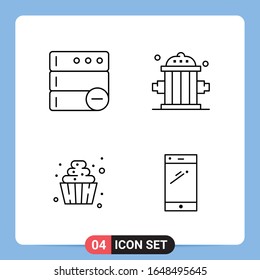 4 Line Black Icon Pack Outline Symbols for Mobile Apps isolated on white background. 4 Icons Set.