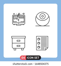 4 Line Black Icon Pack Outline Symbols for Mobile Apps isolated on white background. 4 Icons Set.