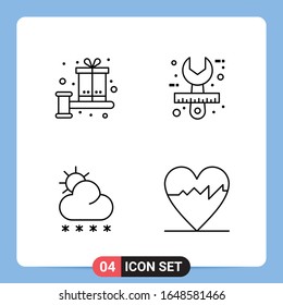 4 Line Black Icon Pack Outline Symbols for Mobile Apps isolated on white background. 4 Icons Set.