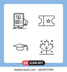 Símbolos de esquema del paquete de iconos negros de 4 líneas para aplicaciones móviles aisladas en fondo blanco. Juego de 4 iconos.