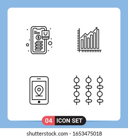 Símbolos de esquema del paquete de iconos negros de 4 líneas para aplicaciones móviles aisladas en fondo blanco. Juego de 4 iconos.