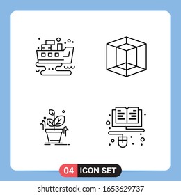 4 Line Black Icon Pack Outline Symbole für mobile Apps einzeln auf weißem Hintergrund. 4 Symbole Set.