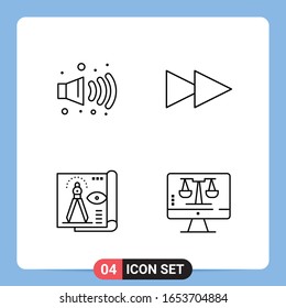 4 Line Black Icon Pack Outline Symbols for Mobile Apps isolated on white background. 4 Icons Set.