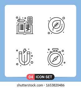 Símbolos de esquema del paquete de iconos negros de 4 líneas para aplicaciones móviles aisladas en fondo blanco. Juego de 4 iconos.