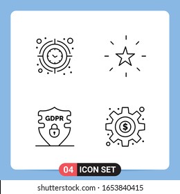 4 Line Black Icon Pack Outline Symbols for Mobile Apps isolated on white background. 4 Icons Set.