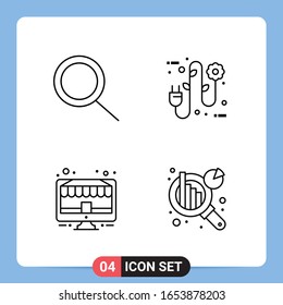 4 Line Black Icon Pack Outline Symbole für mobile Apps einzeln auf weißem Hintergrund. 4 Symbole Set.
