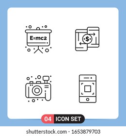 4 Line Black Icon Pack Outline Symbols for Mobile Apps isolated on white background. 4 Icons Set.