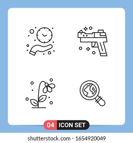 Símbolos de esquema del paquete de iconos negros de 4 líneas para aplicaciones móviles aisladas en fondo blanco. Juego de 4 iconos.