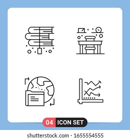 4 Line Black Icon Pack Outline Symbols for Mobile Apps isolated on white background. 4 Icons Set.