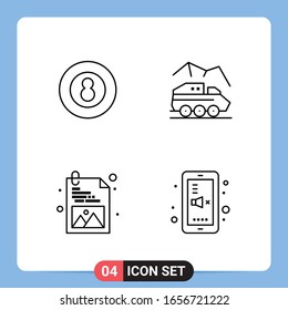 4 Line Black Icon Pack Outline Symbols for Mobile Apps isolated on white background. 4 Icons Set.