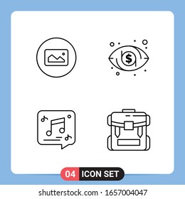 4 Line Black Icon Pack Outline Symbols for Mobile Apps isolated on white background. 4 Icons Set.
