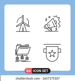 Símbolos de esquema del paquete de iconos negros de 4 líneas para aplicaciones móviles aisladas en fondo blanco. Juego de 4 iconos.