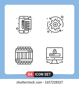 4 Line Black Icon Pack Outline Symbols for Mobile Apps isolated on white background. 4 Icons Set.