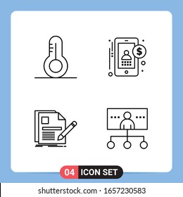 4 Line Black Icon Pack Outline Symbole für mobile Apps einzeln auf weißem Hintergrund. 4 Symbole Set.