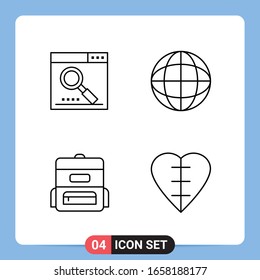 4 Line Black Icon Pack Outline Symbols for Mobile Apps isolated on white background. 4 Icons Set.