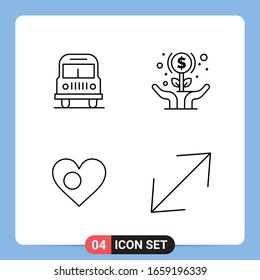 Símbolos de esquema del paquete de iconos negros de 4 líneas para aplicaciones móviles aisladas en fondo blanco. Juego de 4 iconos.