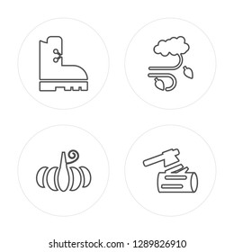 4 line Boot, Pumpkin, Windy, Woodcutter modern icons on round shapes, Boot, Pumpkin, Windy, Woodcutter vector illustration, trendy linear icon set.