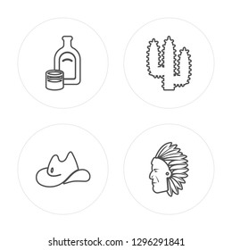 4 line Boot, Whiskey, Train, Cactus modern icons on round shapes, Boot, Whiskey, Train, Cactus vector illustration, trendy linear icon set.