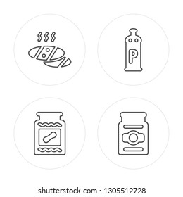 4 line Bread, Peanut butter, Pepper, Pickles modern icons on round shapes, Bread, Peanut butter, Pepper, Pickles vector illustration, trendy linear icon set.