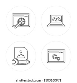 4 line Browser, Image, Speedometer, Browser modern icons on round shapes, Browser, Image, Speedometer, Browser vector illustration, trendy linear icon set.