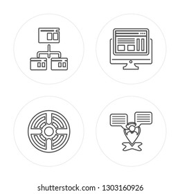 4 line Browser, Target, Browser, Placeholder modern icons on round shapes, Browser, Target, Browser, Placeholder vector illustration, trendy linear icon set.