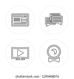 4 line Browser, Tv, Conversation, Camera modern icons on round shapes, Browser, Tv, Conversation, Camera vector illustration, trendy linear icon set.