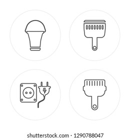 4 line Bucket, Socket, Paint brush, Paint brush modern icons on round shapes, Bucket, Socket, Paint brush, Paint brush vector illustration, trendy linear icon set.