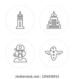 4 line Building, Rapper, USA building, Eagle modern icons on round shapes, Building, Rapper, USA building, Eagle vector illustration, trendy linear icon set.