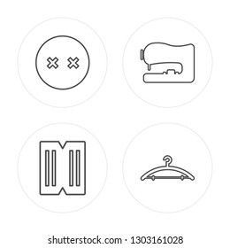4 line Button, Material, Sewing machine, Hanger modern icons on round shapes, Button, Material, Sewing machine, Hanger vector illustration, trendy linear icon set.