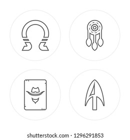 4 line Carriage, Horseshoe, Boot, Dreamcatcher modern icons on round shapes, Carriage, Horseshoe, Boot, Dreamcatcher vector illustration, trendy linear icon set.