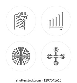 4 line Charging, Radar,  , Drone modern icons on round shapes, Charging, Radar,  , Drone vector illustration, trendy linear icon set.