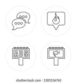 4 line Chat, Ads, Trending, Advertising modern icons on round shapes, Chat, Ads, Trending, Advertising vector illustration, trendy linear icon set.