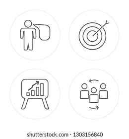 4 line Chat, Line chart, Target, Teamwork modern icons on round shapes, Chat, Line chart, Target, Teamwork vector illustration, trendy linear icon set.