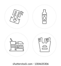 4 line Chocolate, Fast food, Beverage, French fries modern icons on round shapes, Chocolate, Fast food, Beverage, French fries vector illustration, trendy linear icon set.