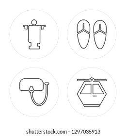 4 line Christ, Snorkel, Flip flop, Cable car modern icons on round shapes, Christ, Snorkel, Flip flop, Cable car vector illustration, trendy linear icon set.