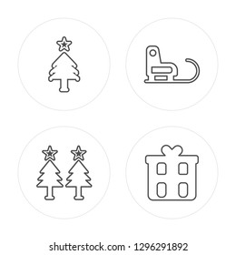 4 line Christmas card, Christmas card, Sledge, Gift modern icons on round shapes, Christmas card, Christmas card, Sledge, Gift vector illustration, trendy linear icon set.