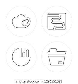 4 line Cloud, Pie chart, Map, Folder modern icons on round shapes, Cloud, Pie chart, Map, Folder vector illustration, trendy linear icon set.