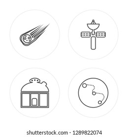 4 line Comet, Observatory, Satellite, Big dipper modern icons on round shapes, Comet, Observatory, Satellite, Big dipper vector illustration, trendy linear icon set.