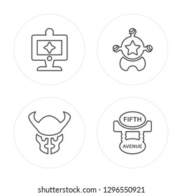 4 line Computer, Bison, Sheriff, Fifth avenue modern icons on round shapes, Computer, Bison, Sheriff, Fifth avenue vector illustration, trendy linear icon set.