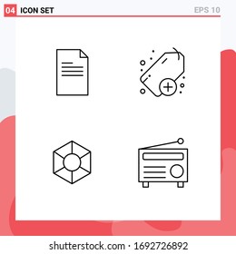 4 Line concept for Websites Mobile and Apps file; crypto; report; tag; radio Editable Vector Design Elements
