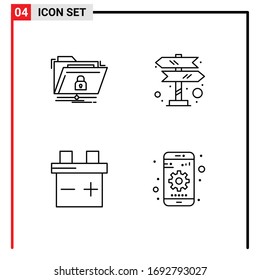 4 Line concept for Websites Mobile and Apps encryption; battery; network; road trip; gear Editable Vector Design Elements
